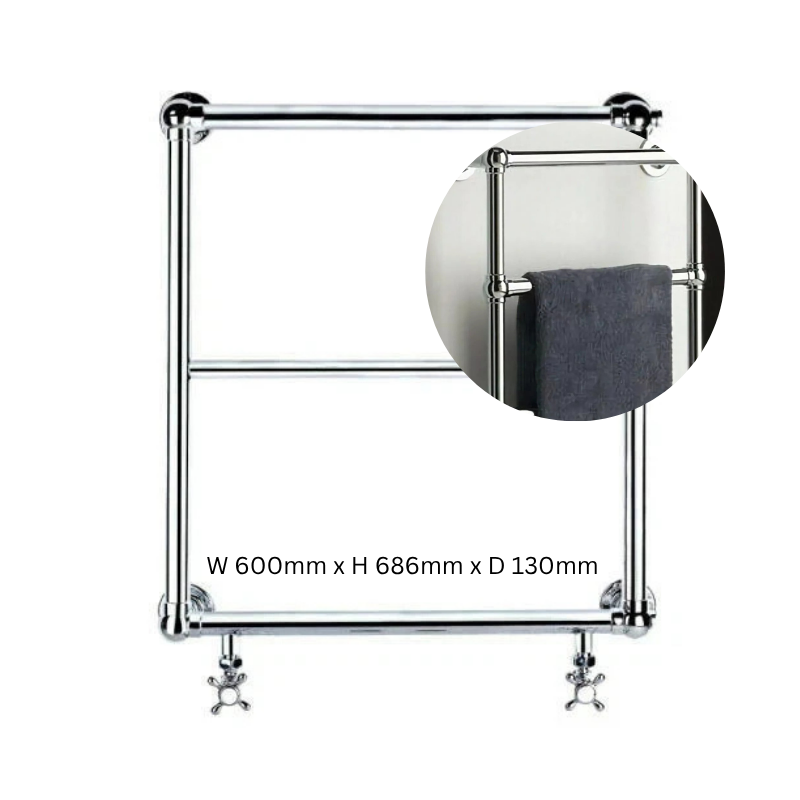 Burcombe Ball Jointed Heated Towel Rail 600 x 686mm Chrome Finish