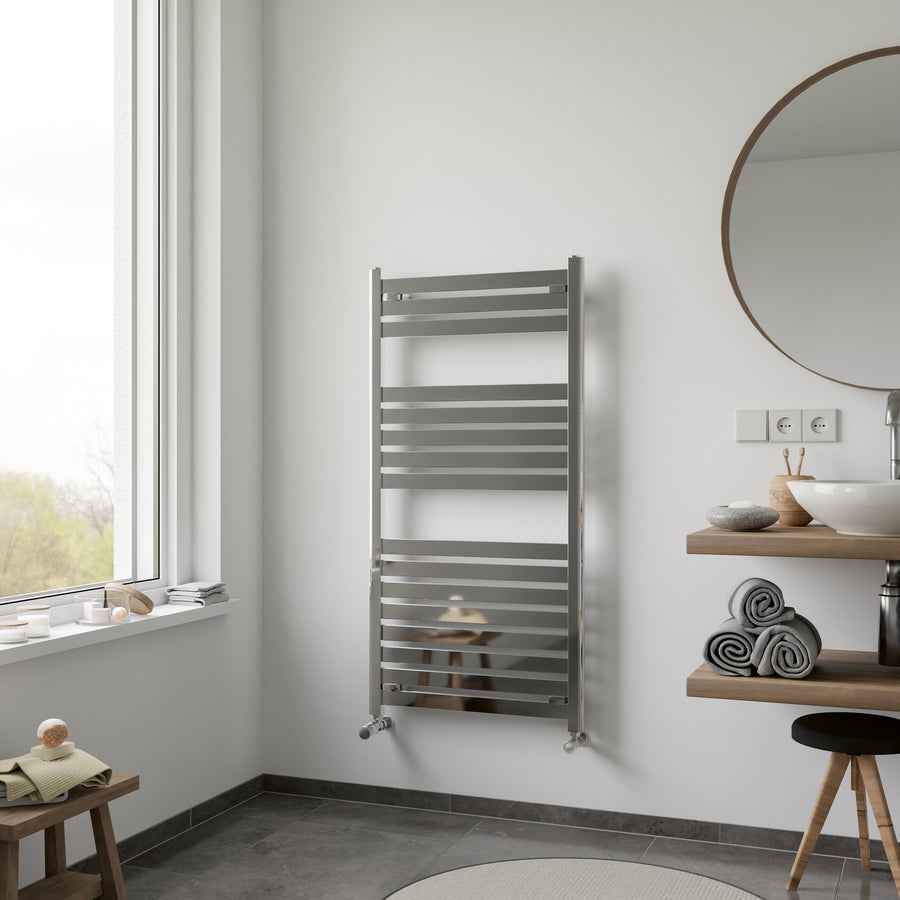 Eucotherm Flare Chrome Flat Panel Steel Designer Vertical Radiator