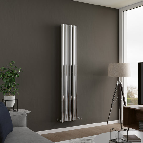 Eucotherm Lynx Chrome Flat Panel Steel Designer Vertical Radiator