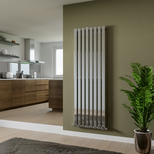 Eucotherm Vega Chrome Flat Panel Steel Designer Vertical Radiator