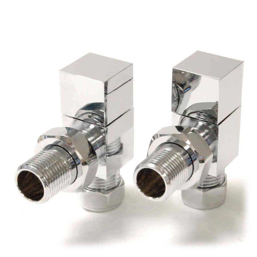 DRS Bloc Angled Square Radiator Valves: Chrome