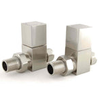 DRS Cubex Square Straight Radiator Valves - Satin Nickel