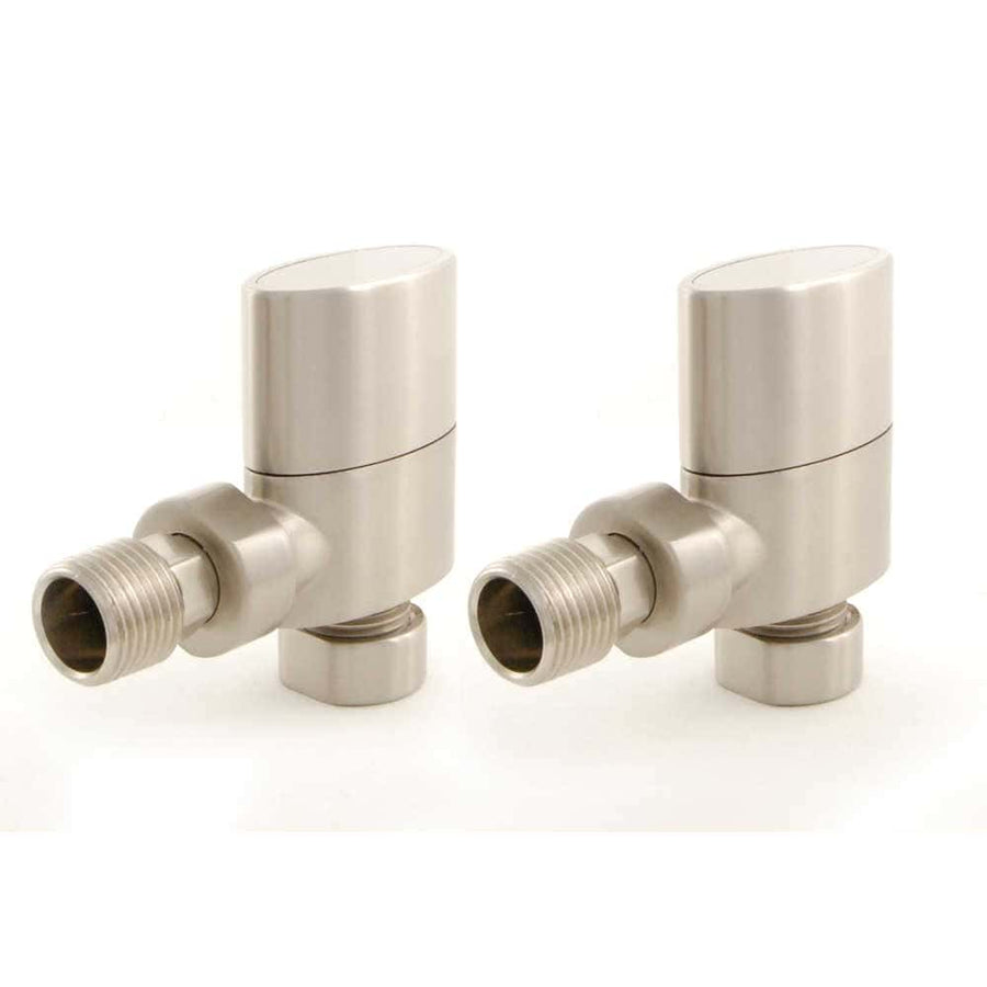 DRS Ellipse Oval Angled Manual Radiator Valve: Satin Nickel