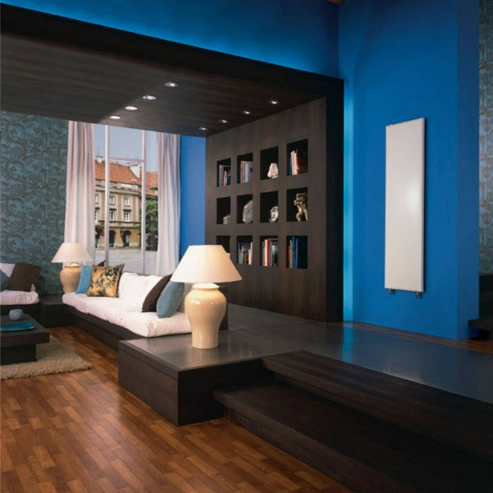 Elegant living room featuring a minimalist flat panel radiator highlighting stylish and efficient home heating